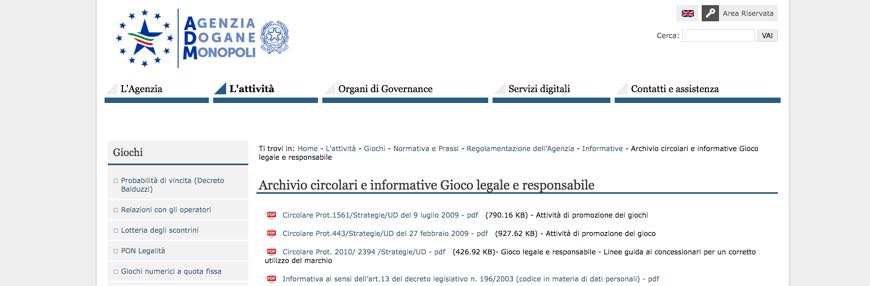 Archivio circolari e informative Gioco legale e responsabile