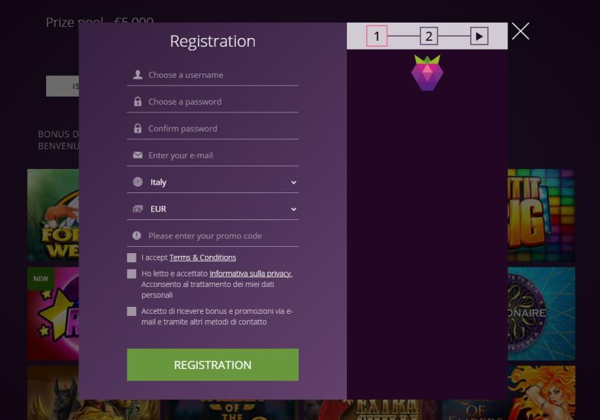 Come registrarsi su Malina Casino?